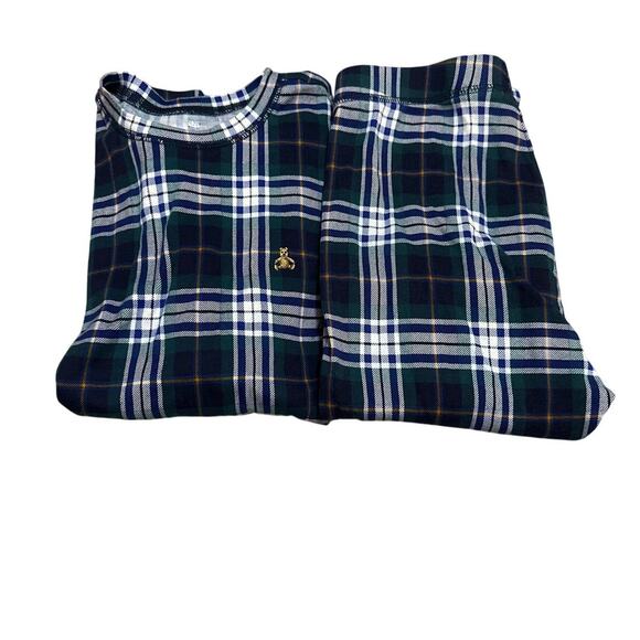 Gap Organic Cotton Blue Plaid L/S Pajama PJ Set Kids Size 14 - Picture 1 of 6